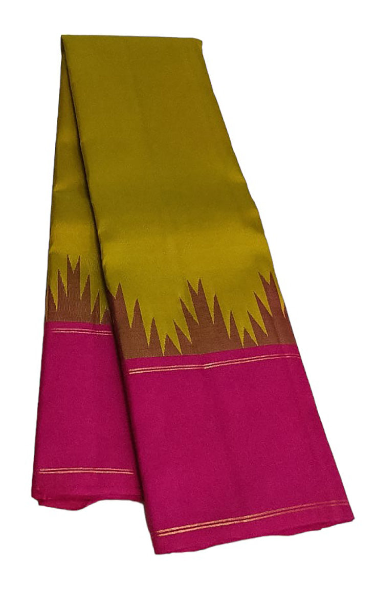Green And Pink Kanjeevaram Handloom Pure Silk Saree - Luxurion World