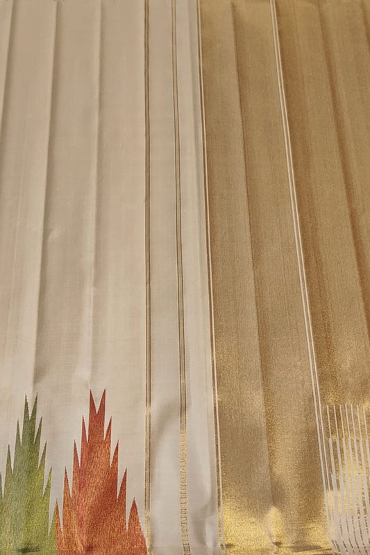 Pastel Kanjeevaram Handloom Pure Silk Saree With Temple Design Border