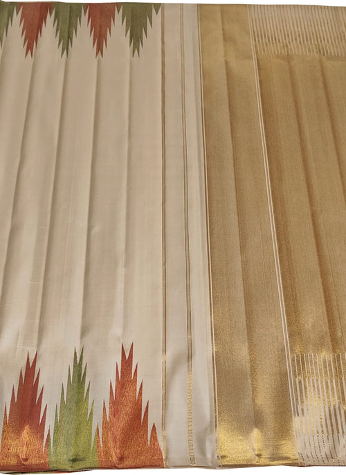 Pastel Kanjeevaram Handloom Pure Silk Saree With Temple Design Border - Luxurion World