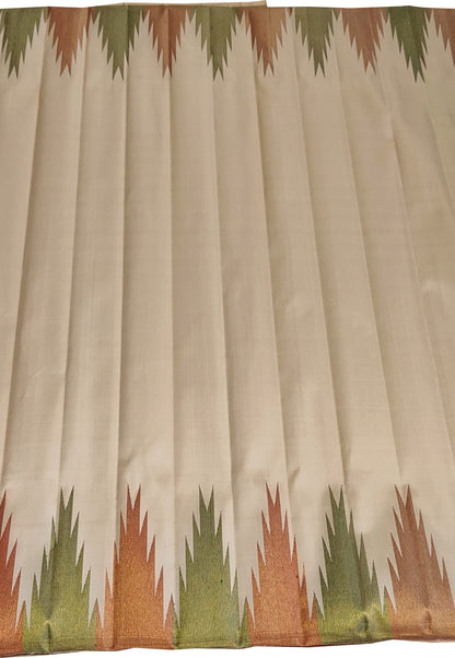 Pastel Kanjeevaram Handloom Pure Silk Saree With Temple Design Border - Luxurion World