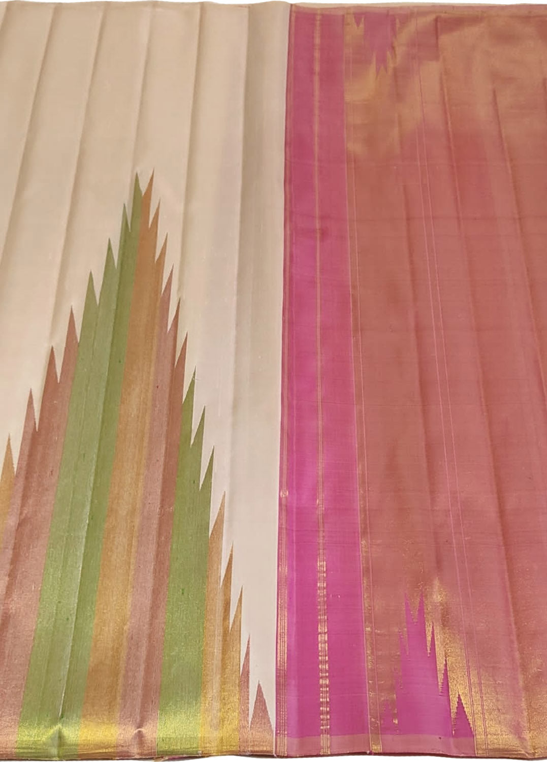 Pastel Handloom Pure Kanjeevaram Silk Saree with Big Temple Border - Luxurion World