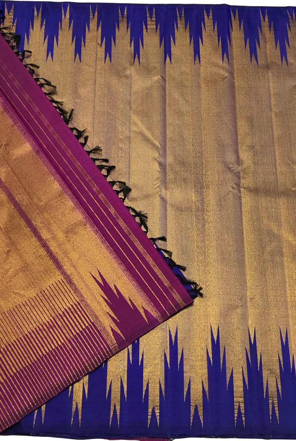 Golden & Blue Handloom Kanjeevaram Silk Saree - Luxurion World