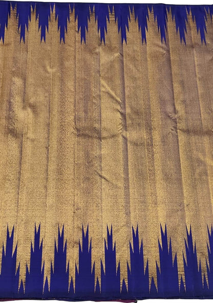 Golden & Blue Handloom Kanjeevaram Silk Saree - Luxurion World