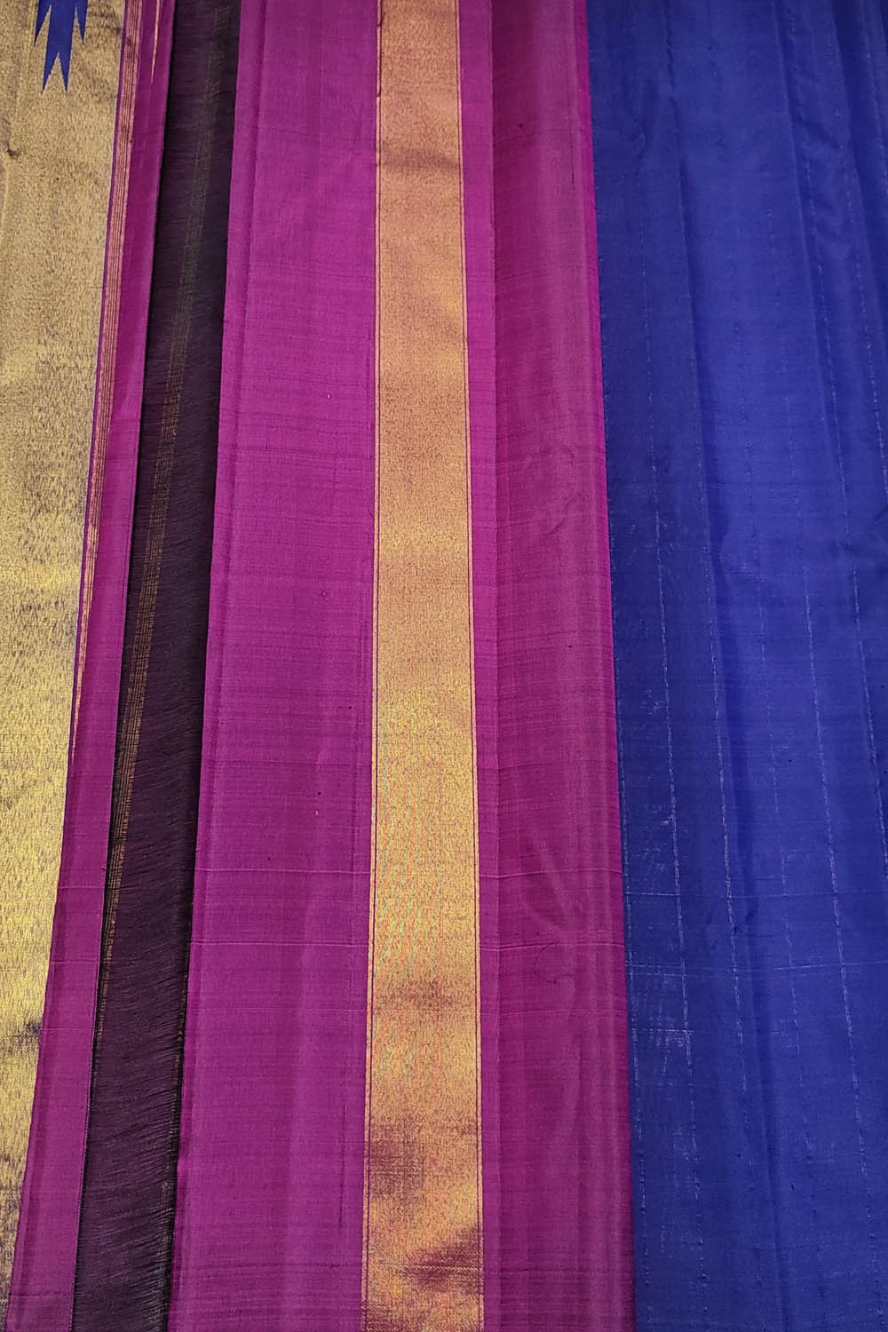 Golden & Blue Handloom Kanjeevaram Silk Saree - Luxurion World