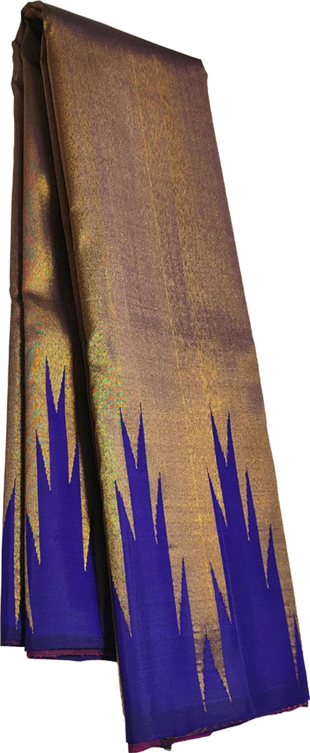 Golden & Blue Handloom Kanjeevaram Silk Saree - Luxurion World