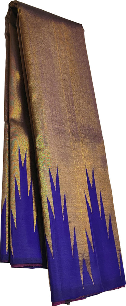 Golden & Blue Handloom Kanjeevaram Silk Saree - Luxurion World