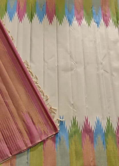 Elegant Off White Kanjeevaram Pure Silk Saree - Luxurion World