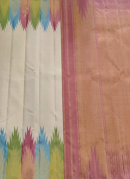 Elegant Off White Kanjeevaram Pure Silk Saree - Luxurion World