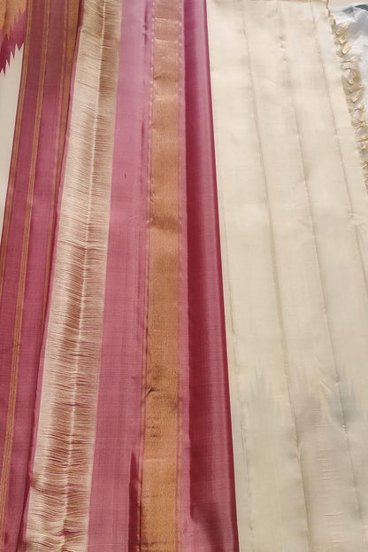 Elegant Off White Kanjeevaram Pure Silk Saree - Luxurion World