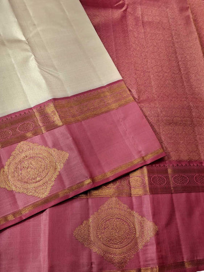 Pastel & Pink Kanjeevaram Pure Silk Saree - Handloom Beauty - Luxurion World