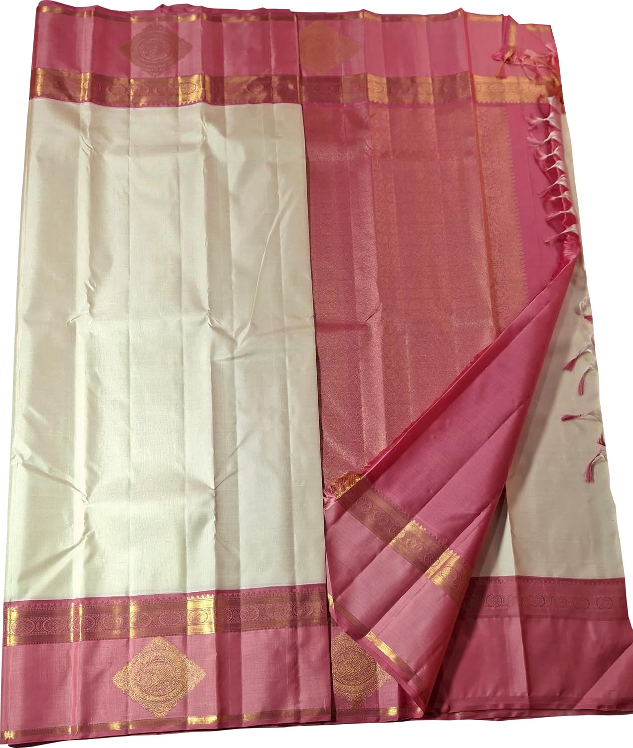 Pastel & Pink Kanjeevaram Pure Silk Saree - Handloom Beauty - Luxurion World