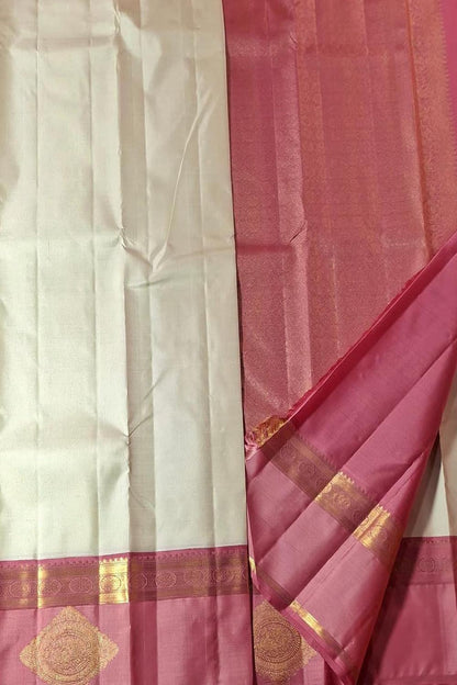 Pastel & Pink Kanjeevaram Pure Silk Saree - Handloom Beauty - Luxurion World