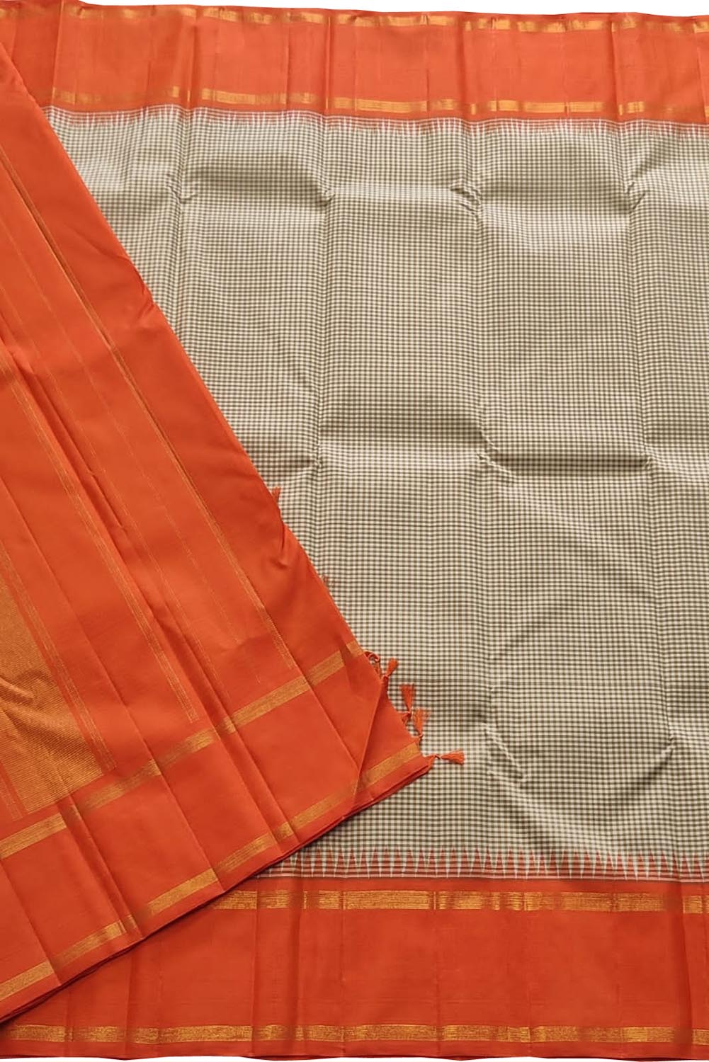 Pastel & Orange Kanjeevaram Pure Silk Saree - Luxurion World