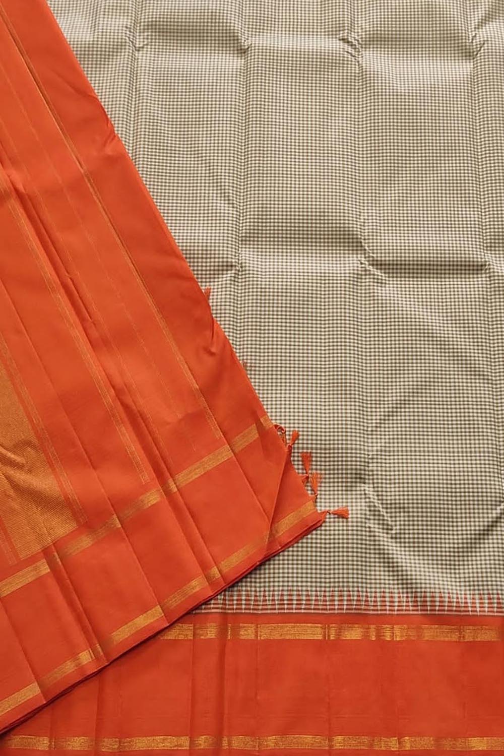 Pastel & Orange Kanjeevaram Pure Silk Saree - Luxurion World