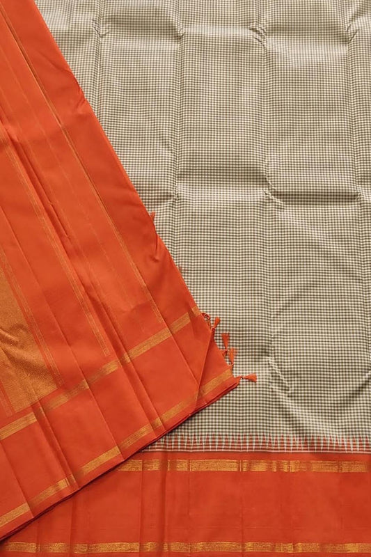 Pastel & Orange Kanjeevaram Pure Silk Saree - Luxurion World