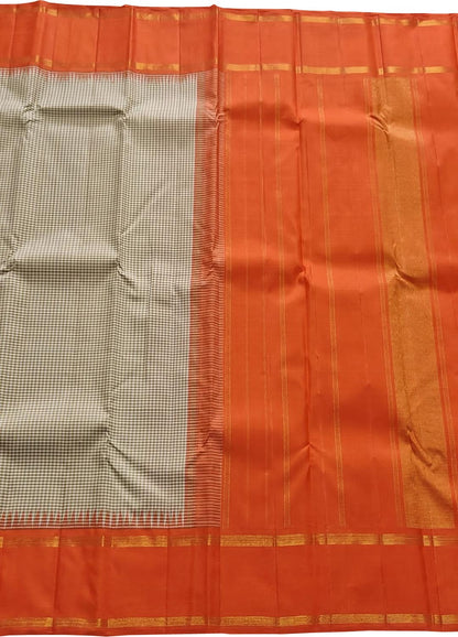 Pastel & Orange Kanjeevaram Pure Silk Saree - Luxurion World