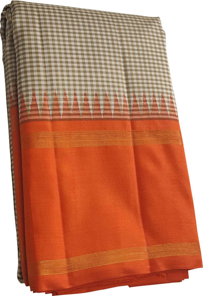 Pastel & Orange Kanjeevaram Pure Silk Saree - Luxurion World