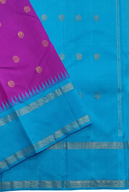 Exquisite Purple & Blue Kanjeevaram Pure Silk Saree - Luxurion World