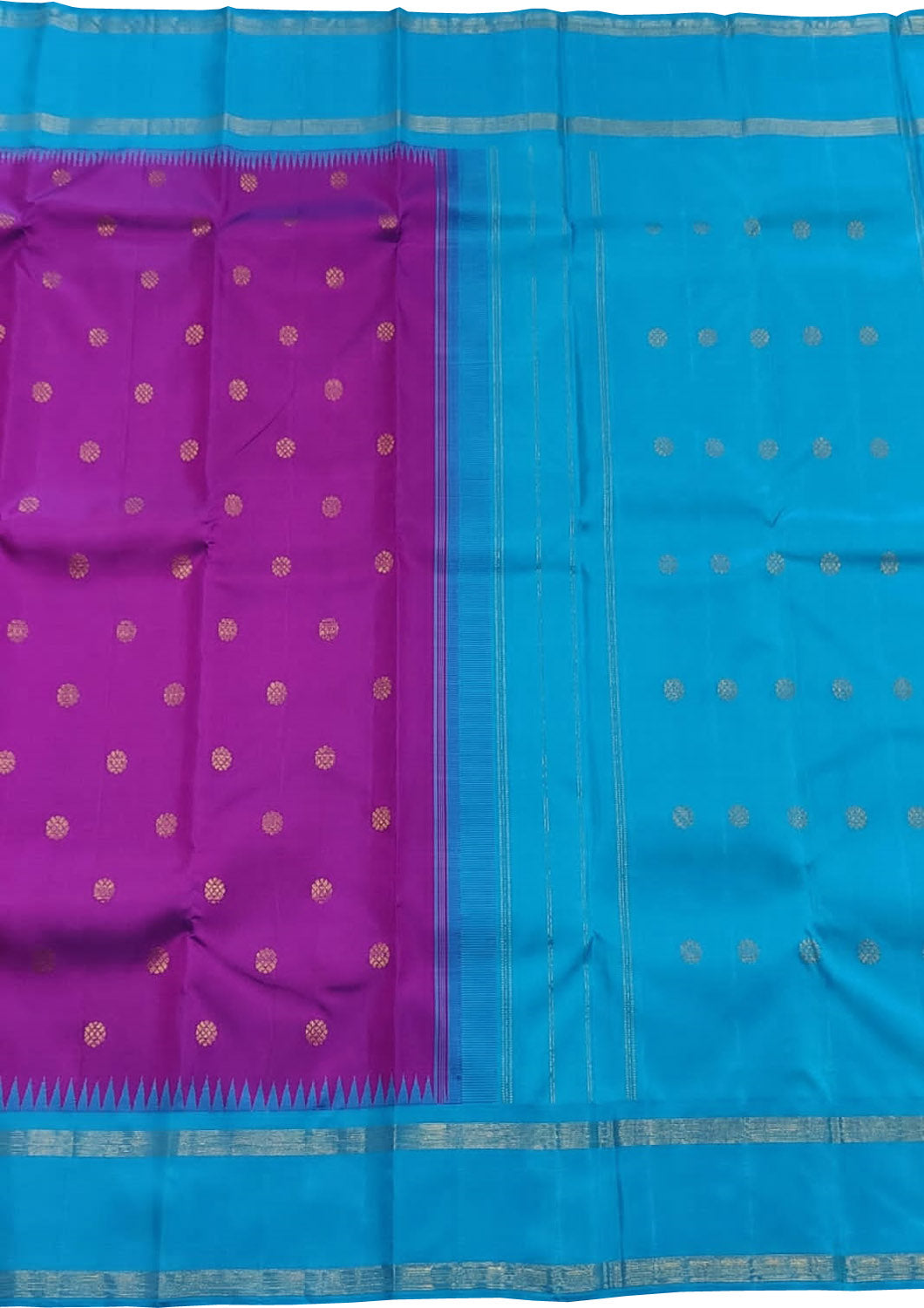 Exquisite Purple & Blue Kanjeevaram Pure Silk Saree - Luxurion World