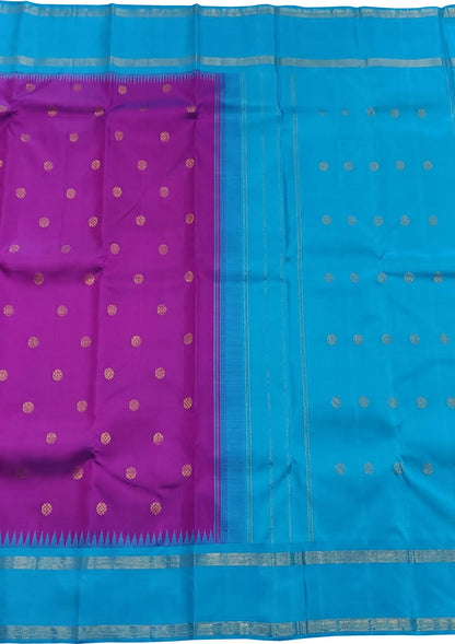 Exquisite Purple & Blue Kanjeevaram Pure Silk Saree - Luxurion World