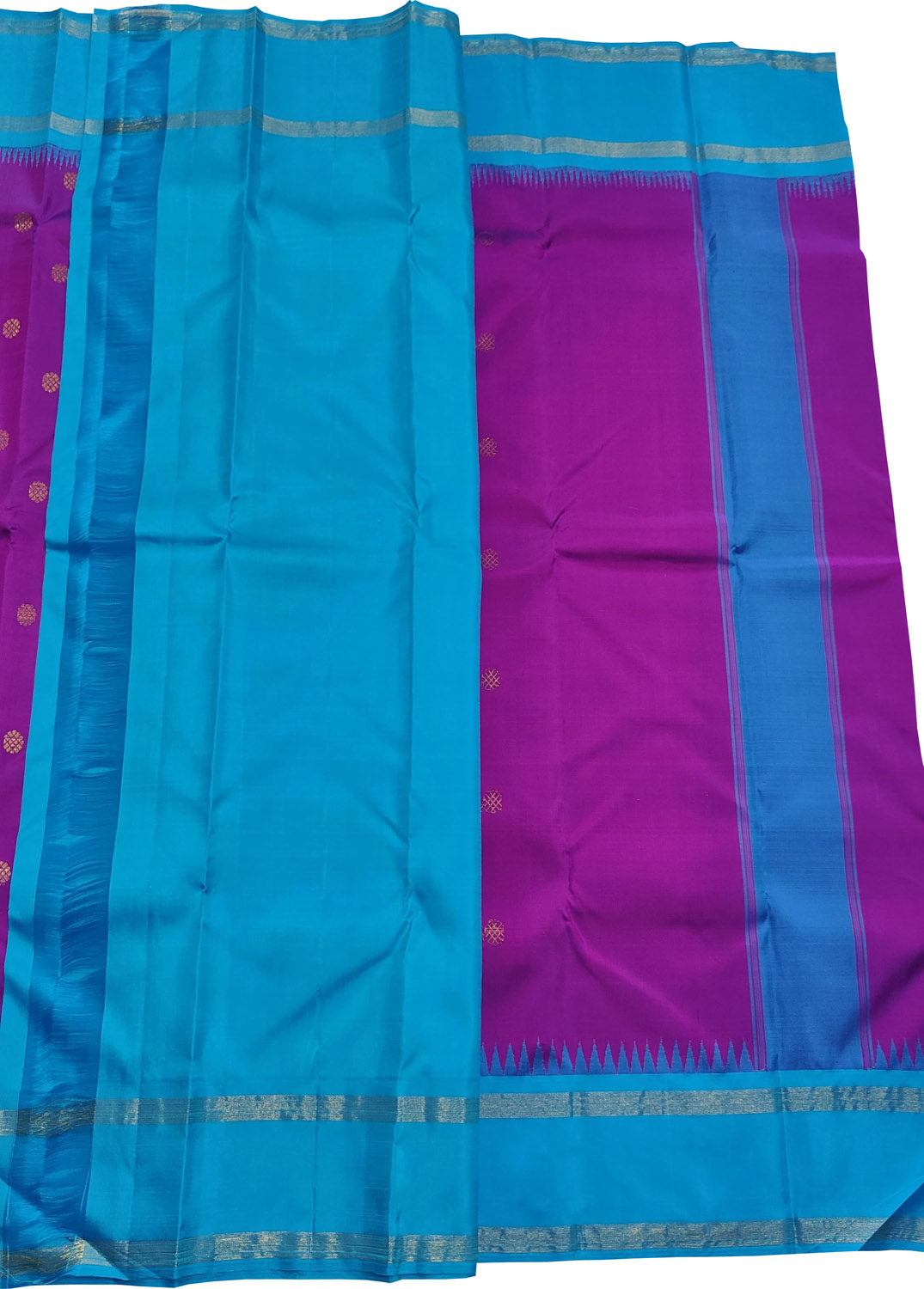 Exquisite Purple & Blue Kanjeevaram Pure Silk Saree - Luxurion World