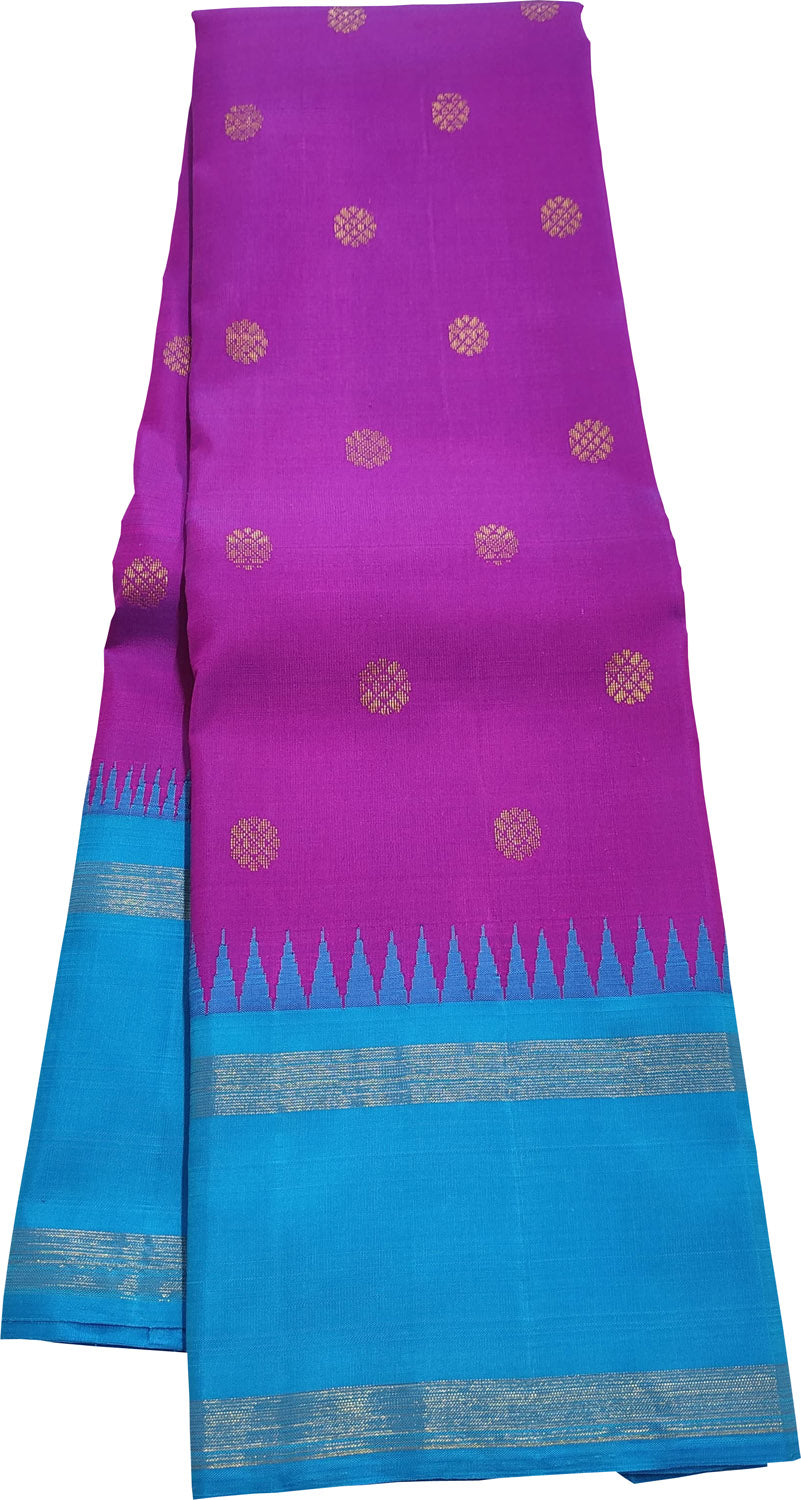 Exquisite Purple & Blue Kanjeevaram Pure Silk Saree - Luxurion World