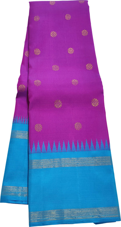 Exquisite Purple & Blue Kanjeevaram Pure Silk Saree - Luxurion World