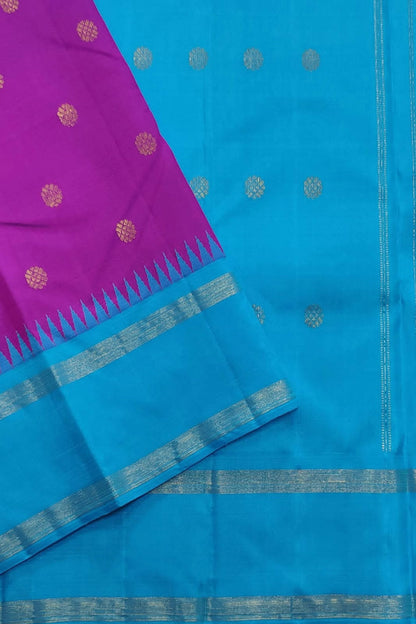 Exquisite Purple & Blue Kanjeevaram Pure Silk Saree - Luxurion World