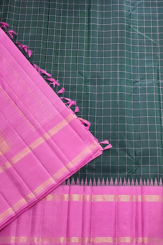 Emerald Elegance: Green Kanjeevaram Pure Silk Saree - Luxurion World