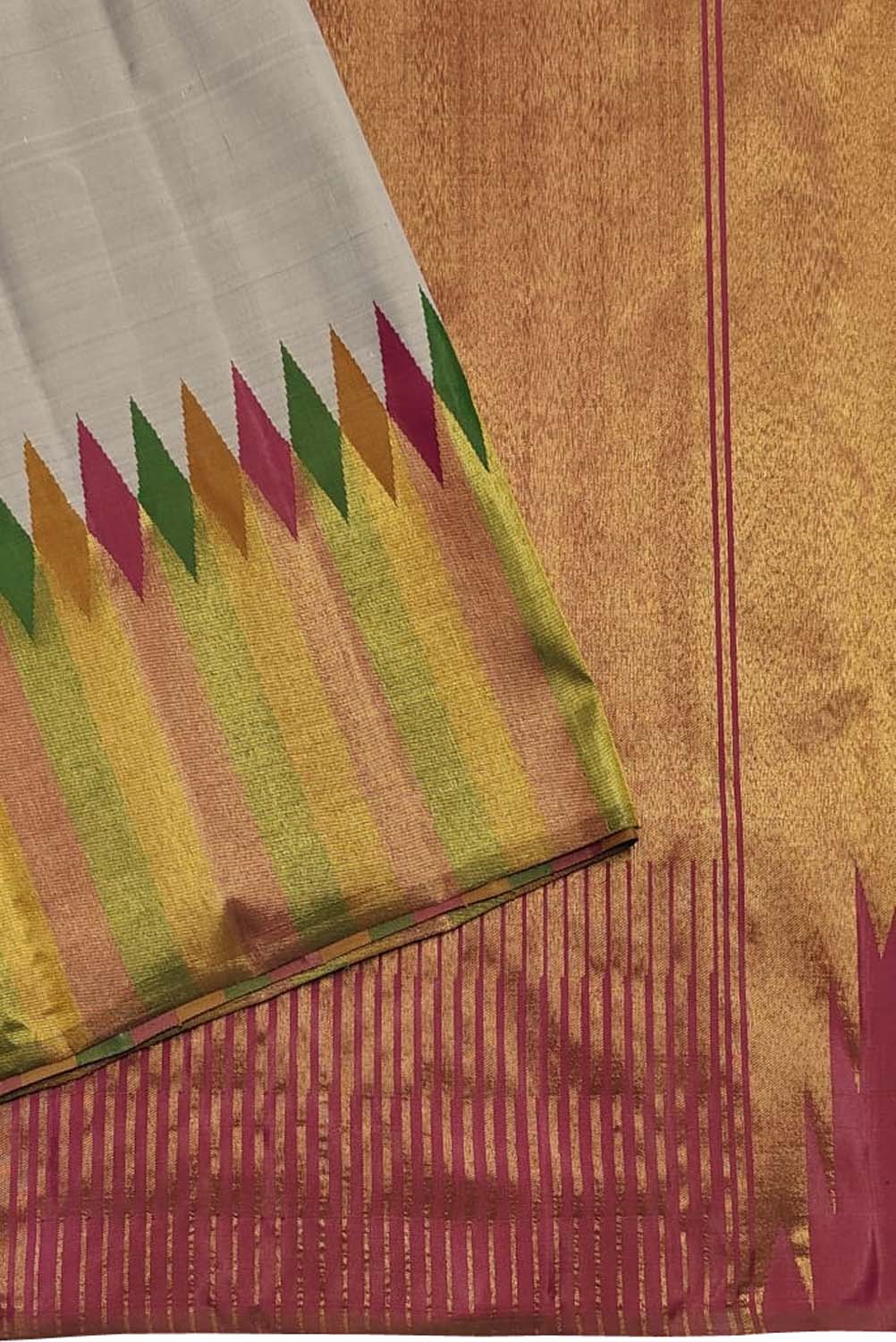 Exquisite Grey Kanjeevaram Pure Silk Saree Handloom - Luxurion World