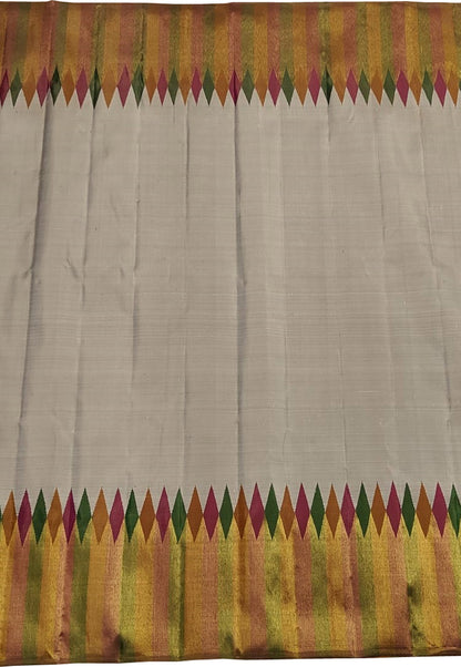 Exquisite Grey Kanjeevaram Pure Silk Saree Handloom - Luxurion World