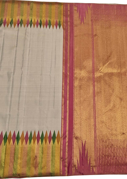 Exquisite Grey Kanjeevaram Pure Silk Saree Handloom - Luxurion World