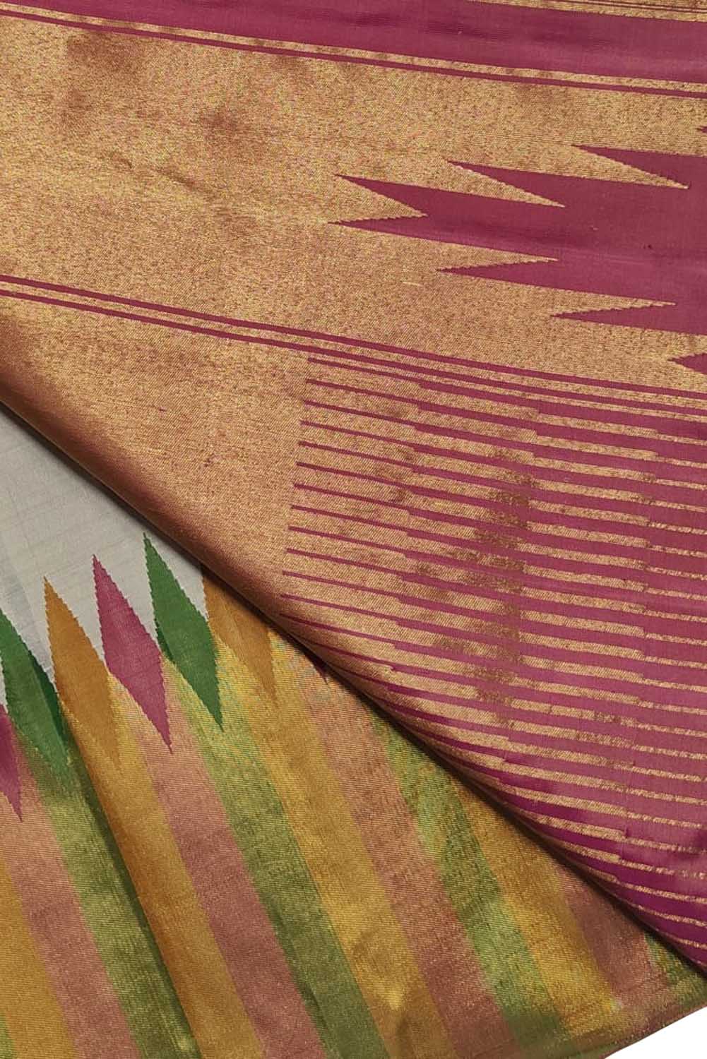 Exquisite Grey Kanjeevaram Pure Silk Saree Handloom - Luxurion World