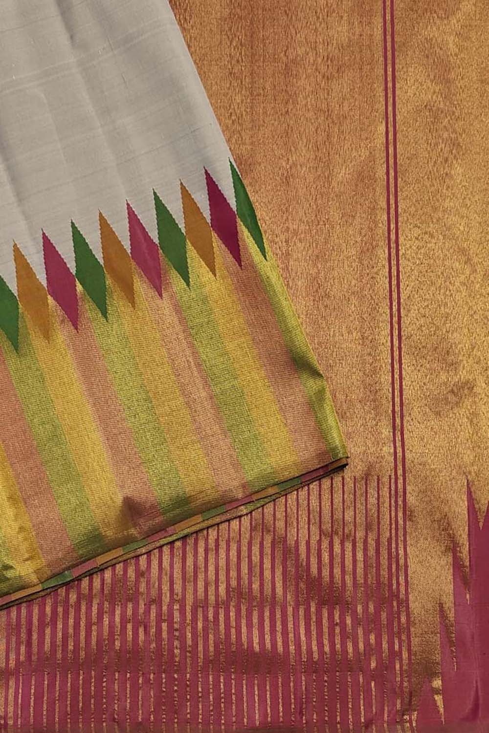 Exquisite Grey Kanjeevaram Pure Silk Saree Handloom - Luxurion World