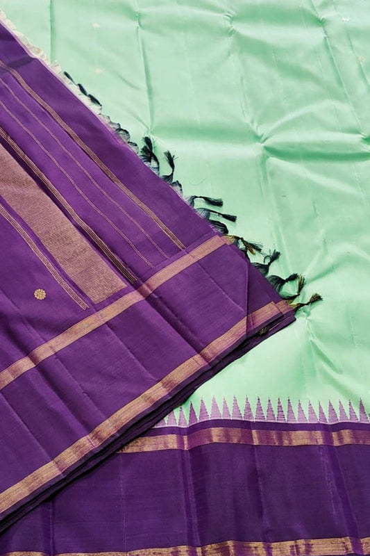 Exquisite Sea Green Pure Silk Saree - Handloom Kanjeevaram - Luxurion World