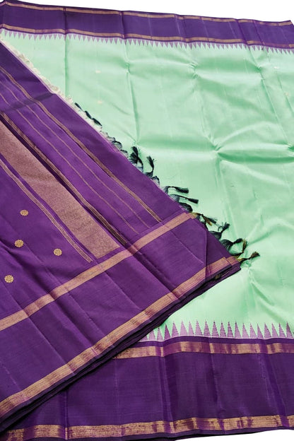 Exquisite Sea Green Pure Silk Saree - Handloom Kanjeevaram - Luxurion World