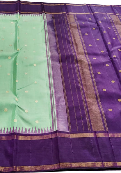 Exquisite Sea Green Pure Silk Saree - Handloom Kanjeevaram - Luxurion World