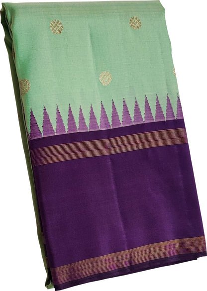 Exquisite Sea Green Pure Silk Saree - Handloom Kanjeevaram - Luxurion World