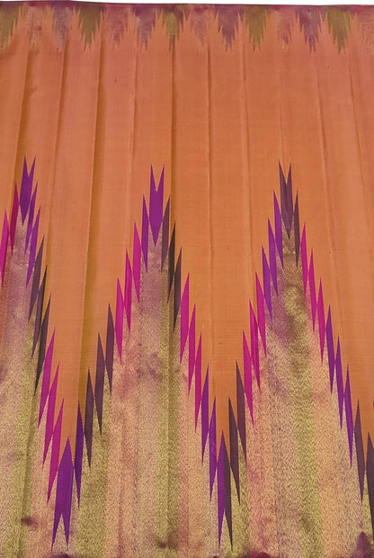 Orange Handloom Kanjeevaram Pure Silk Saree - Pure Elegance - Luxurion World