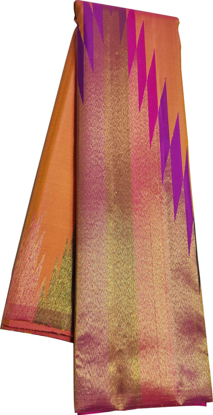 Orange Handloom Kanjeevaram Pure Silk Saree - Pure Elegance - Luxurion World