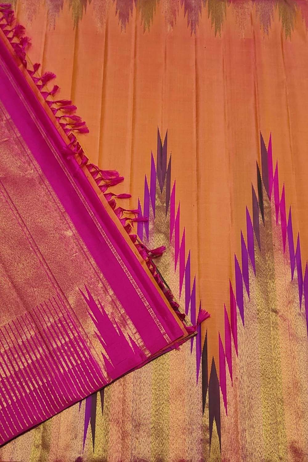 Orange Handloom Kanjeevaram Pure Silk Saree - Pure Elegance - Luxurion World