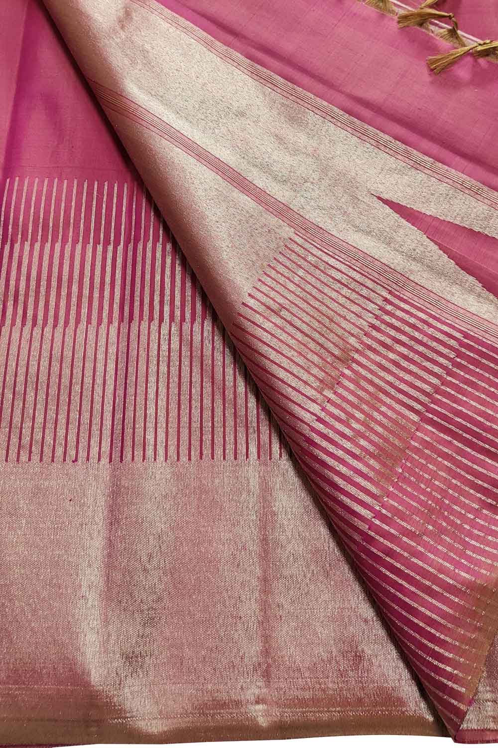 Exquisite Pink Handloom Kanjeevaram Pure Silk Saree - Luxurion World