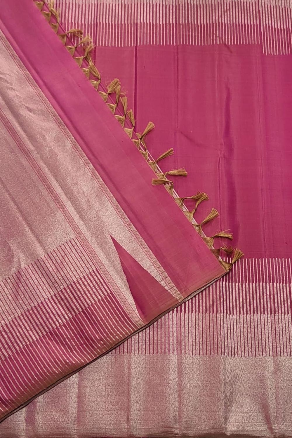 Exquisite Pink Handloom Kanjeevaram Pure Silk Saree - Luxurion World