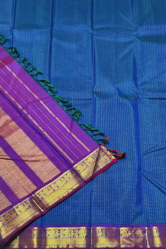 Blue Handloom Kanjeevaram Pure Silk Saree - Luxurion World