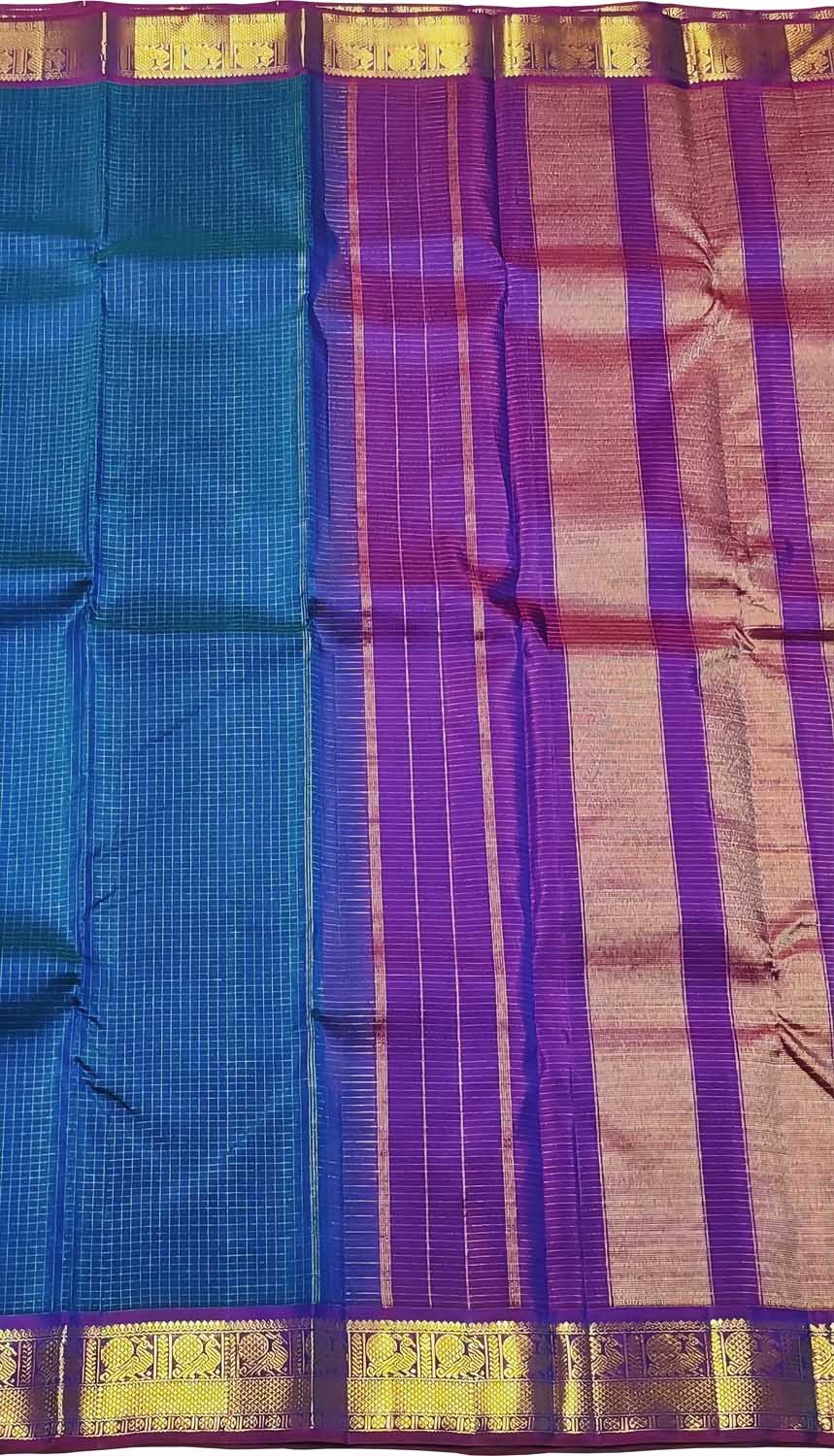 Blue Handloom Kanjeevaram Pure Silk Saree - Luxurion World