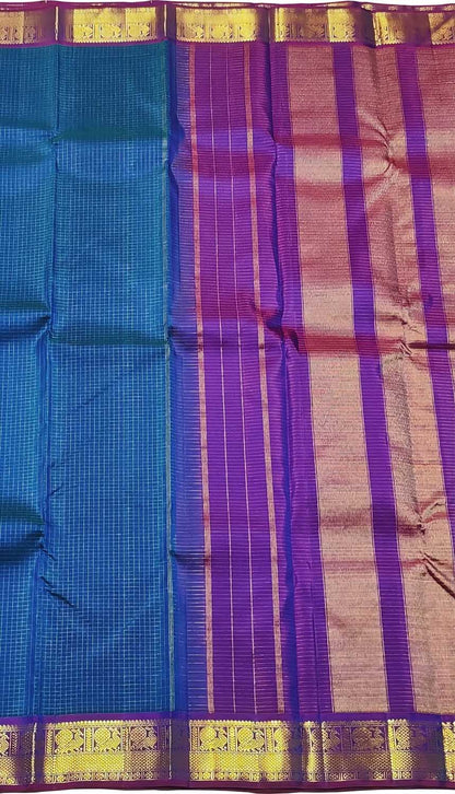Blue Handloom Kanjeevaram Pure Silk Saree - Luxurion World
