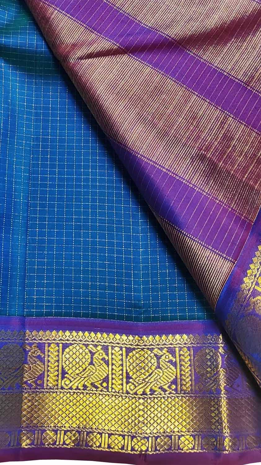 Blue Handloom Kanjeevaram Pure Silk Saree - Luxurion World