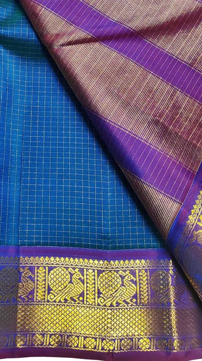 Blue Handloom Kanjeevaram Pure Silk Saree - Luxurion World