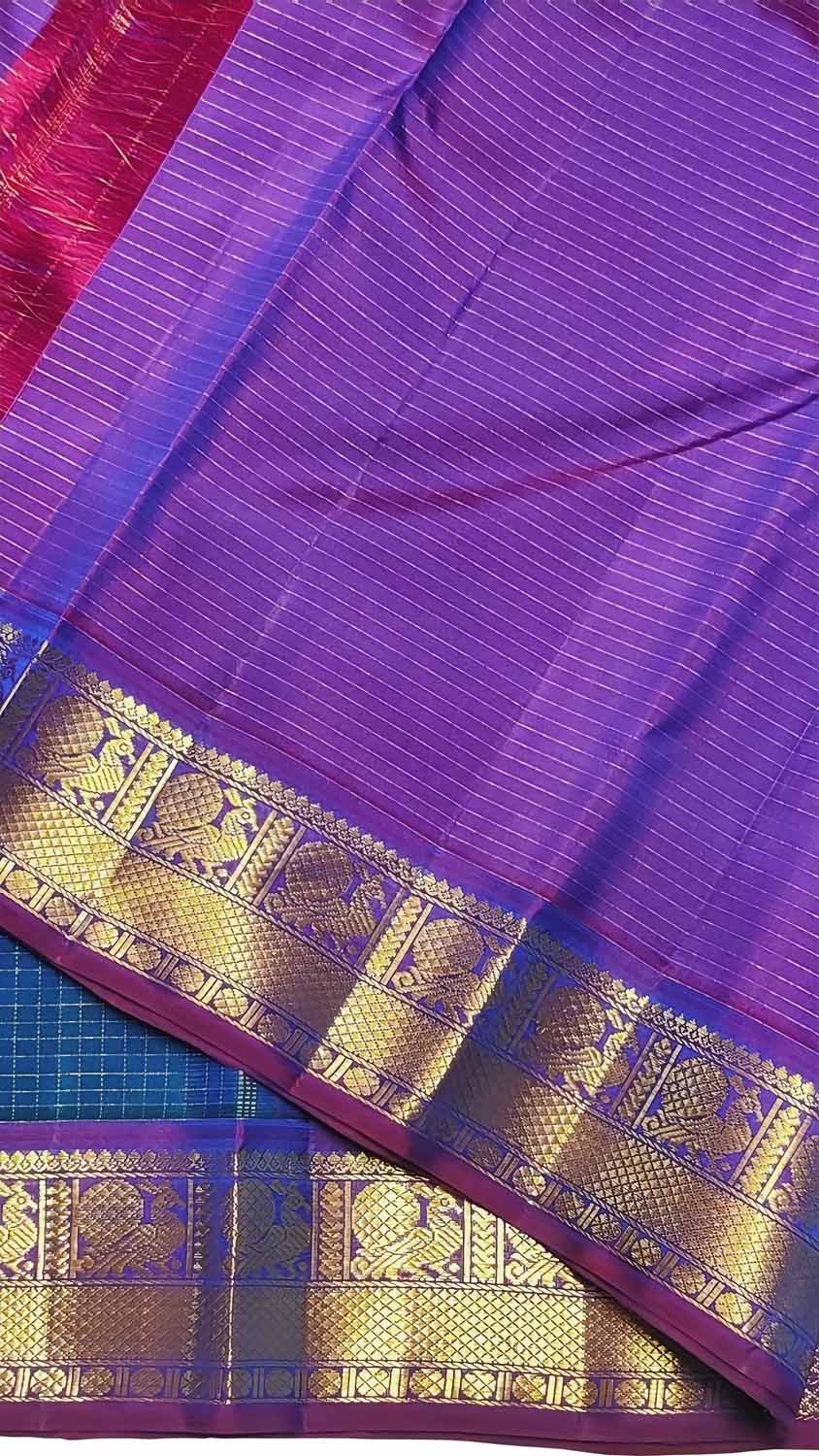 Blue Handloom Kanjeevaram Pure Silk Saree - Luxurion World