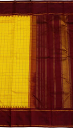 Yellow And Maroon Handloom Kanjeevaram Pure Silk Saree - Luxurion World